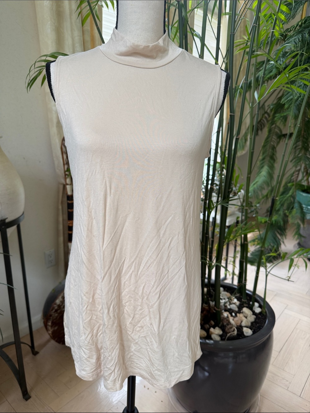 Cream Sleeveless Mock Neck Tunic